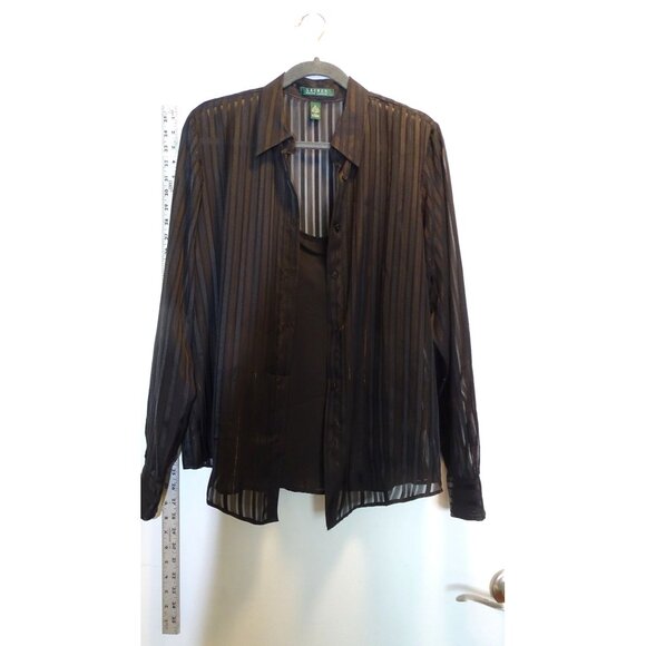 Lauren Ralph Lauren Sheer Black Striped Blouse & Camisole Set Womens Size XL - Picture 3 of 8